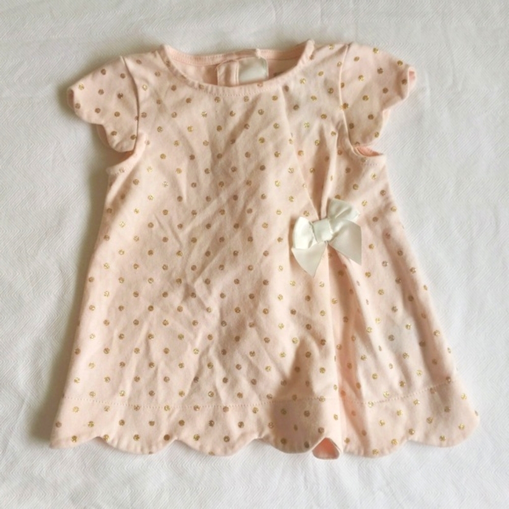 tahari pastel pink scallop trim dress with glitter dots 6-9 months baby girl